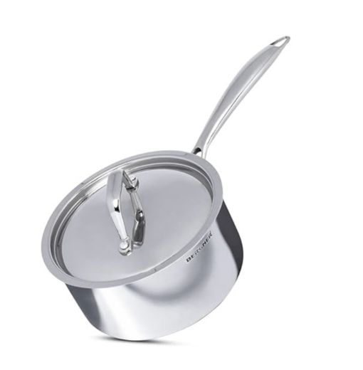 Bergner Argent TriPly Stainless Steel 14 cm Saucepan with Stainless Steel Lid, 1 Litre Sauce Pan, Stay Cool Cast Handle, Food Safe, Durable, Dishwasher Safe, Induction Bottom and Gas Stove Ready